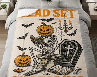 Manta de lectura de fantasmas de libros, manta de Halloween, manta de libros, decoración de Dark Academia, regalo para amantes de los libros, manta de sofá de otoño, espeluznante
