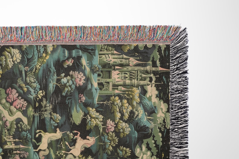 a tapestry with a horse and unicorns on it