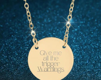 Trigger Warnings Pendant Necklace Gold Spicy Bookish Jewelry Smut Reader Dark Romance Gift for BookTok Smutty Book Club Morally Grey Lovers
