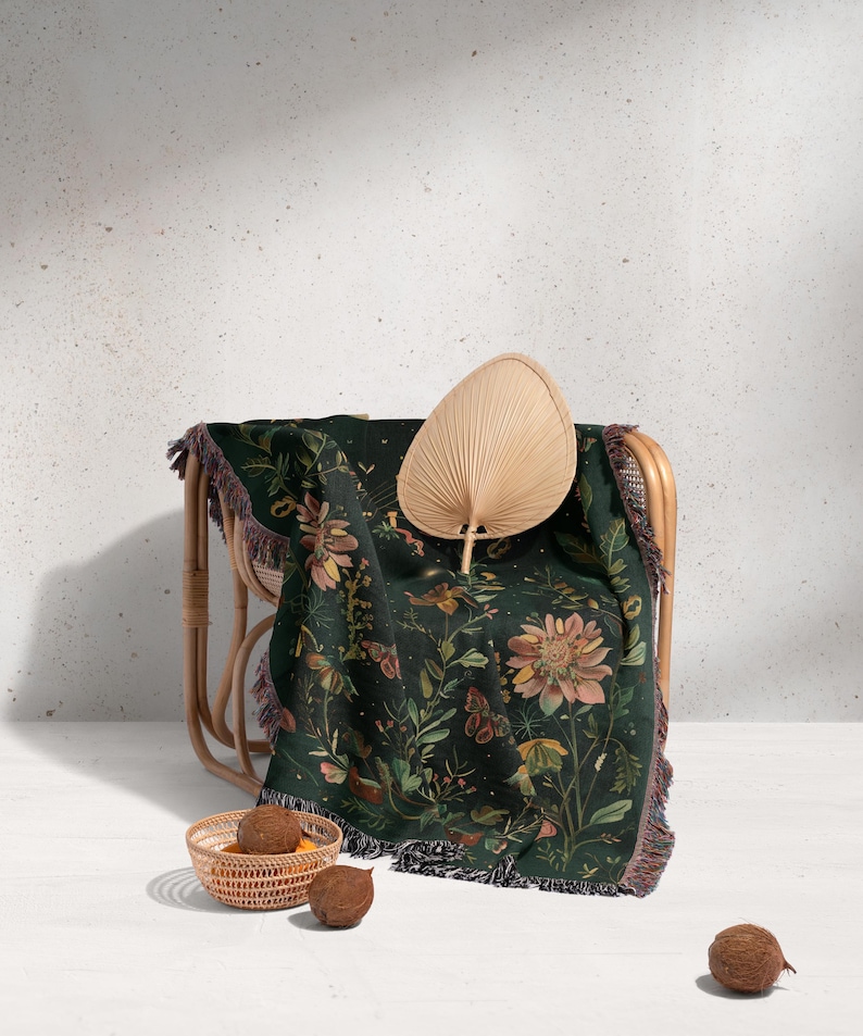 a chair with a blanket and a basket on it