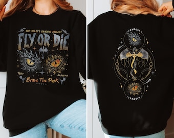 Fourth Wing Fly or Die Shirt Dragon Fantasy Merch Basgiath War College Gift for Book Lovers Bookish Xaden Tairn Andarna Empyrean Series Tee