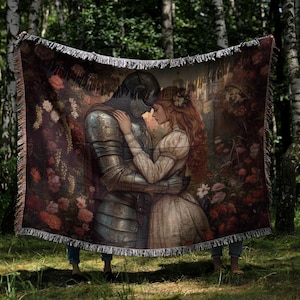 Couverture tissée de tapisserie de chevalier romantique tapisserie médiévale Castlecore Jeté Décoration gothique de la Renaissance Cottagecore sombre Cadeau historique de fantaisie