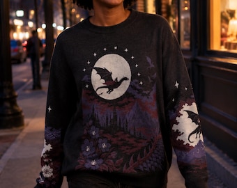 Manon Blackbeak Knitted Sweater, Throne of Glass Jacquard Jumper, Wyvern Witch Bookish Gift, Sarah J Maas Fantasy Reader Knitwear for Women.
