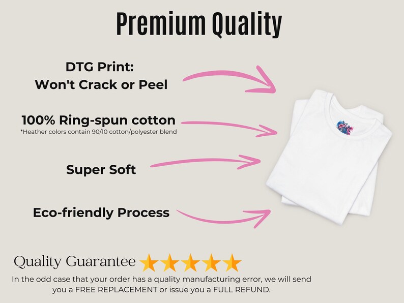 a white t - shirt with the words, premium quality, won't crack