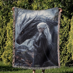 Manon Blackbeak and Abraxos Blanket Throne of Glass Wyvern Gift for Book Lover SJM Inspired Merch Crescent City ACOTAR Woven Throw