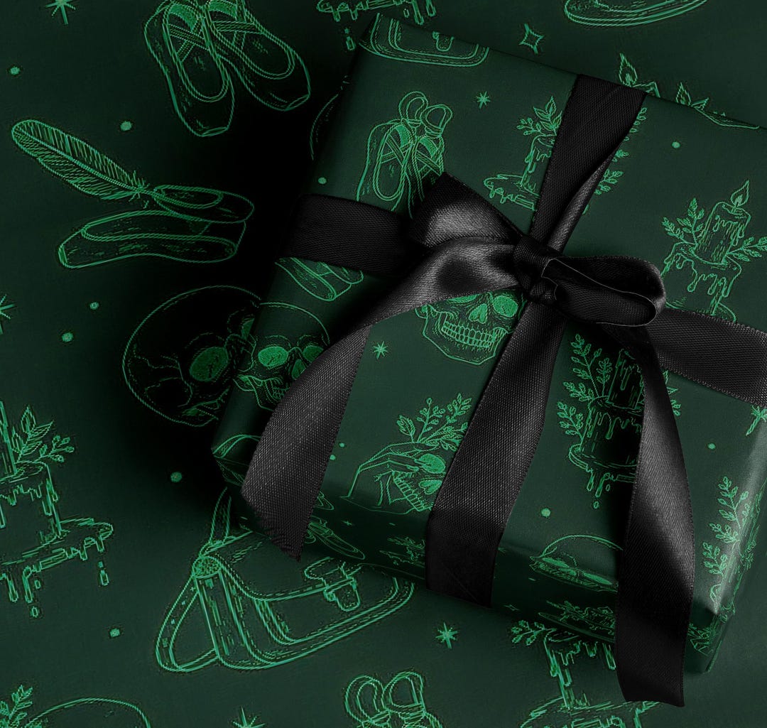 Dark Academia Wrapping Paper Gothic Christmas Gift Wrap Skulls Candle ...