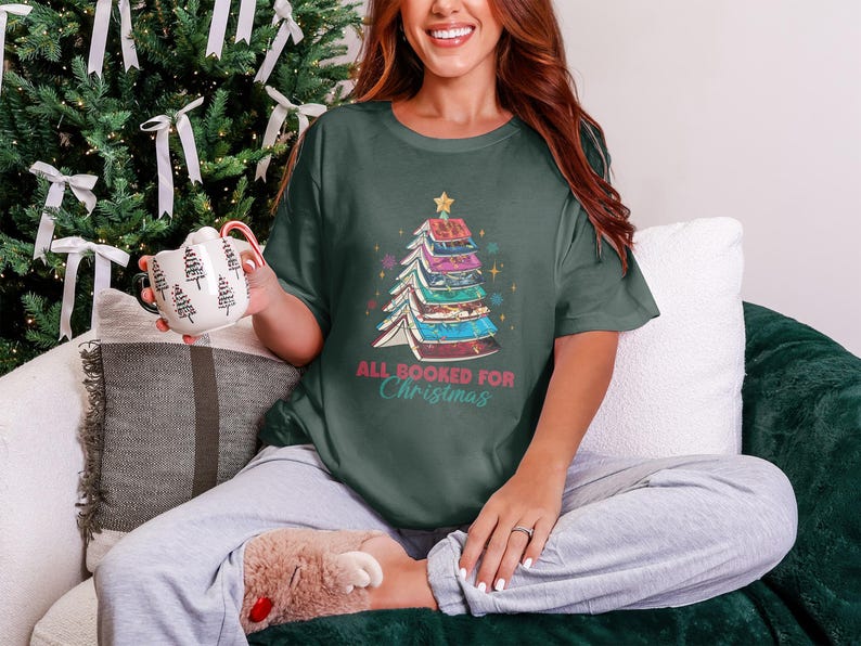 Christmas Book Lover Shirt, Holiday Reading Tee, Cozy Winter Bookish Gift, All Booked for Christmas Shirt, Cute Novelty T-shirt