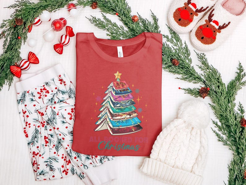 All Booked For Christmas Shirt, Merry Christmas Shirt, Book Lover Christmas Tree Shirt, Holiday Reading Shirt, Book Club Gift