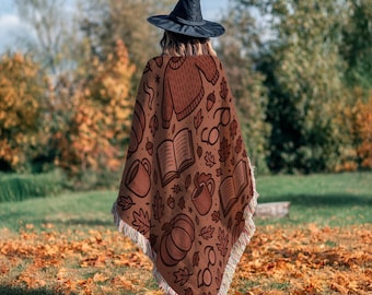 Pumpkin Sweater Mug Book Woven Blanket Fall Cozy Reading Throw Autumn Aesthetic Decor Book Lover Gift Spooky Whimsigoth Home