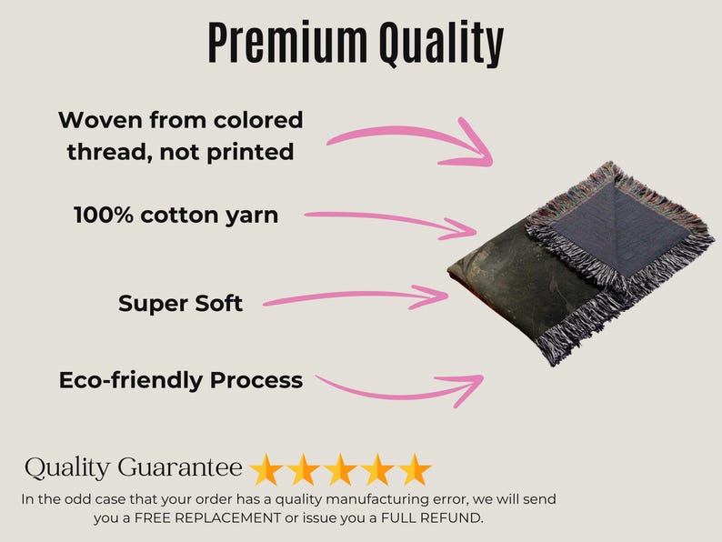 a picture of a blanket with the words premium quality on it