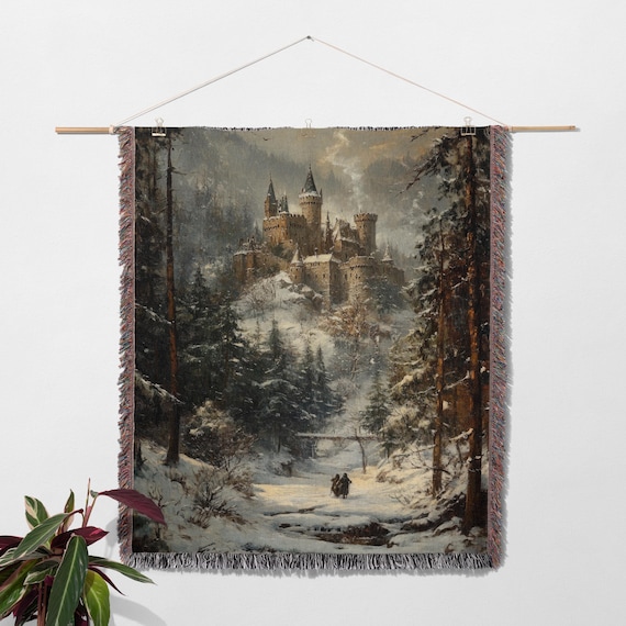 Medieval Castle Woven Blanket Fantasy Throw Gothic Home Decor for Dungeons and Dragons Fans Tapestry Castlecore