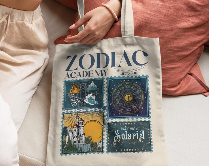 Zodiac Academy Tote Bag Solaria Fantasy School Map Bag for Book Lovers Celestial Heirs Romantasy Gift Vega Twins Bookish Tote