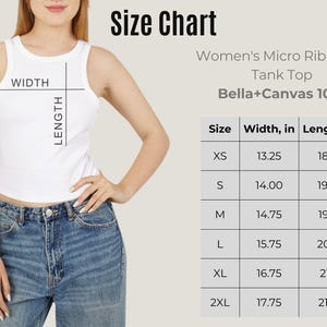 a women's cropped tank top with a size chart
