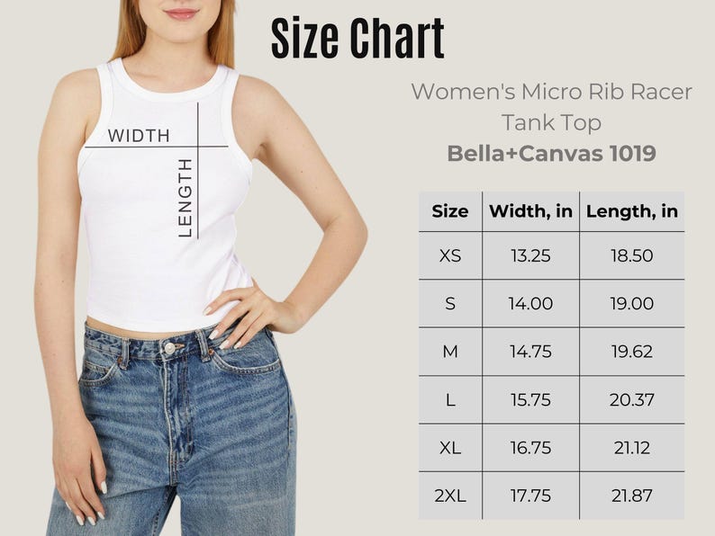 a women's cropped tank top with a size chart