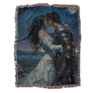 Romantyczny Rycerz Gobelin Koc Mroczny Akademicki Gotycki Castlecore Tkany Koc DnD Średniowieczny Wystrój Prezent dla Miłośników Fantastyki i Książek
