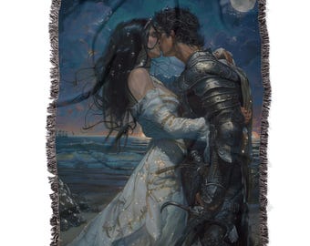 Romantyczny Rycerz Gobelin Koc Mroczny Akademicki Gotycki Castlecore Tkany Koc DnD Średniowieczny Wystrój Prezent dla Miłośników Fantastyki i Książek