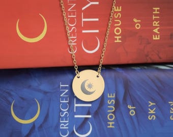 Crescent City Moon Star Halskette Celestial Anhänger Bryce Quinlan Fantasy Schmuck Sarah J Maas Inspired Bookish Geschenk Minimalist Silver Charm