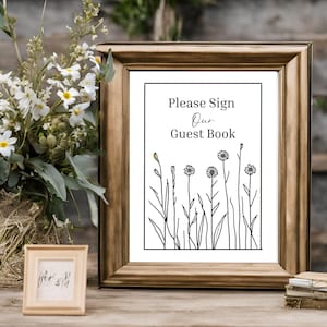 White Wildflower Wedding Template, Guestbook Sign Wedding Template, Editable Guest Book Sign Template, Wedding Guestbook Printable Poster