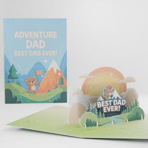 Carte pop-up papa aventure, carte 3D fête des pères, meilleur cadeau de camping pour papa, carte d'anniversaire aventure en plein air, carte de voeux, cadeau fête des pères