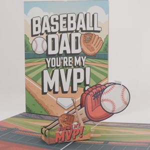 Karta pop-up dla taty, karta 3D na dzień ojca w baseballu, karta na boisko sportowe, prezent dla taty, prezent urodzinowy, dziadek, karta urodzinowa dla fana baseballu, prezent dla taty