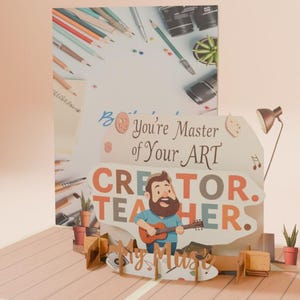 Tarjeta desplegable personalizada con diseño artístico para papá, tarjeta de agradecimiento 3D, regalo para artistas, regalo para profesores de música, regalo para el Día del Padre, regalo para seres queridos.