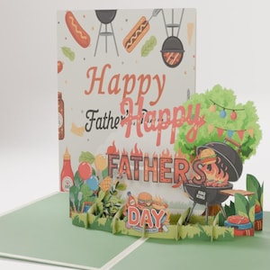 Tarjeta emergente personalizada para papá con barbacoa, tarjeta 3D para el Día del Padre, tarjeta de barbacoa personalizada, regalo de parrilla personalizado, tarjeta de cumpleaños para papá con barbacoa