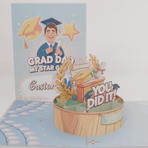 Carte pop-up personnalisée papa diplômé, carte 3D My Star Diplômé pour la fête des pères, cadeau de remise des diplômes You Did it pour papa, carte de voeux personnalisée cadeau papa