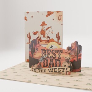 Gepersonaliseerde pop-upkaart Best Dad in the West, 3D-wenskaart cowboy, Vaderdagcadeau, vader western thema, cadeau voor het hele jaar voor cowboy vader