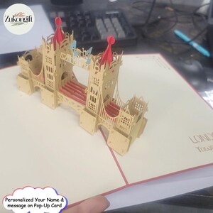 Tarjeta desplegable 3D personalizada del Puente de la Torre de Londres, tarjeta desplegable con nombre personalizado, tarjeta de felicitación de cumpleaños, tarjeta de regalo hecha a mano para amantes de los viajes.