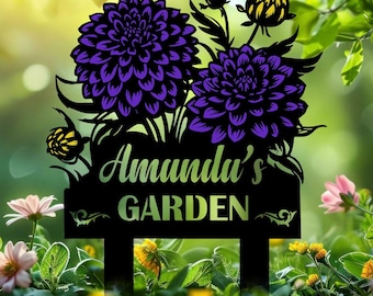 Personalized Dahlia Garden Stake with Name, Custom Flower Metal Sign, Garden Name Plaque, Yard Art Decor, Gardener Gift, Mother's Day Gift