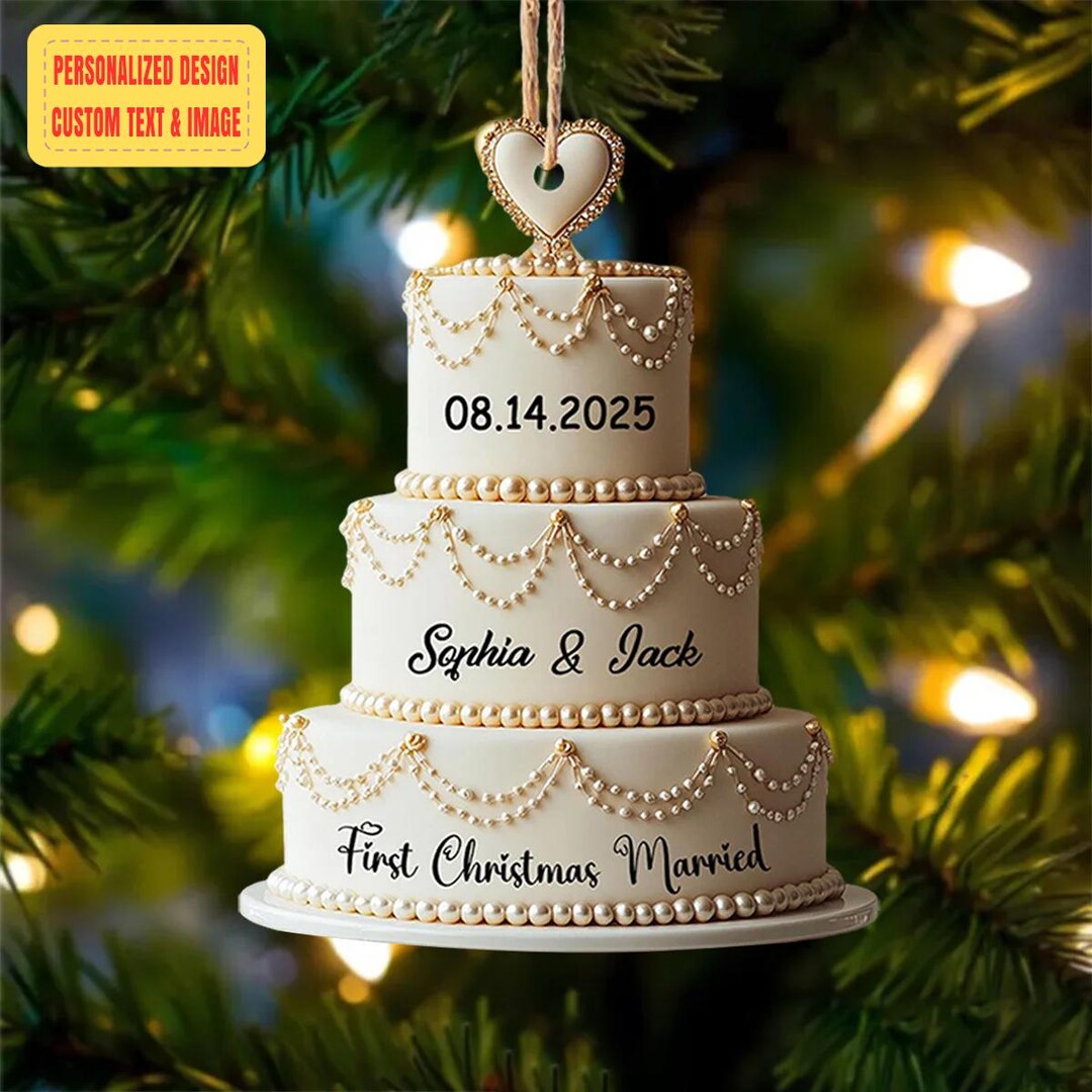 First Christmas Married Ornament, Personalized Wedding Cake Ornament, Custom Couple Gift 2025, First Christmas Together