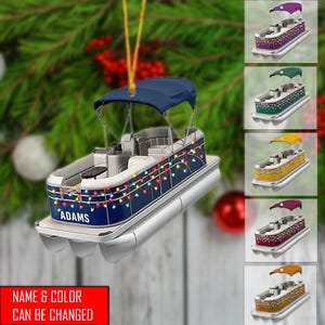 Personalized Pontoon Ornament Boat Ornament, 2 Sides Tree Hanging Decor Christmas, Acrylic/Wooden Flat Ornament For Pontoon Lover