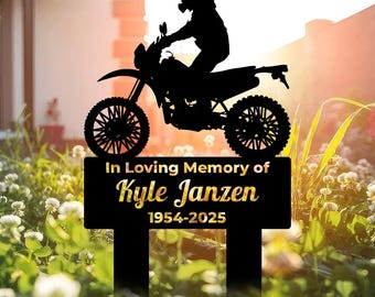 Estaca conmemorativa personalizada para moto de cross, letrero personalizado para cementerio de motociclistas, marcador de tumba de motocross de metal, estaca en memoria de un motociclista
