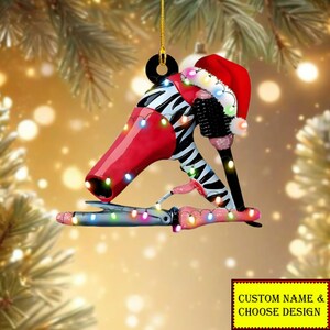 2 Seiten personalisierte Haartrockner Weihnachtsverzierung, Friseur Weihnachtsverzierung, HairStylist Haarbürste Lockenwickler Ornament, Geschenke für Friseur