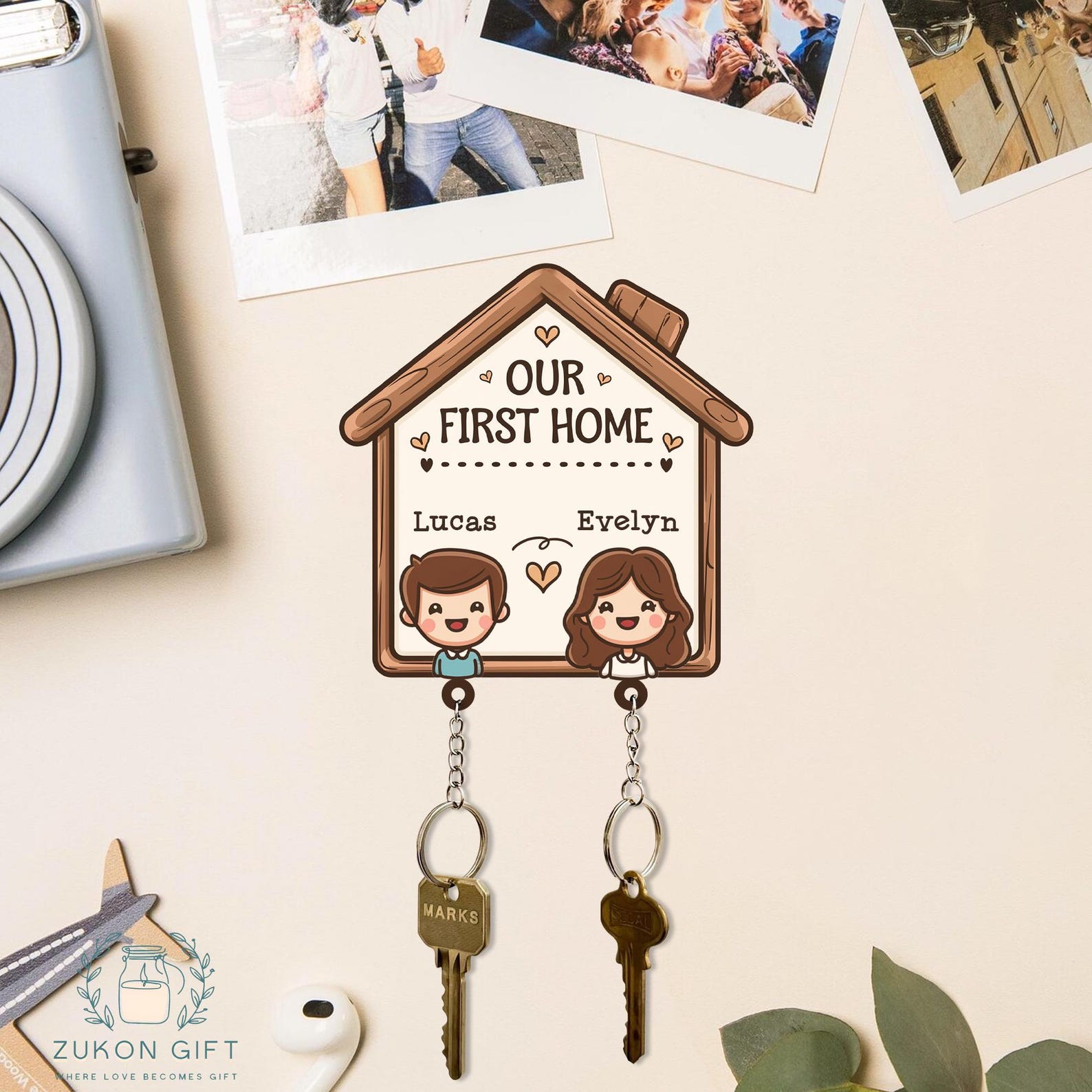 Personalized First Home Key Holder, Custom Couple Name Key Hook ...