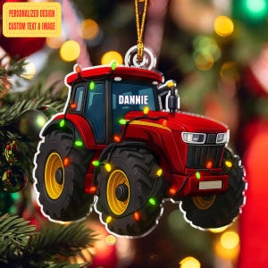 Personalized Tractor Ornament 2025, Custom Name Acrylic Decoration, Christmas Gift for Farmers, Kids & Tractor Lovers