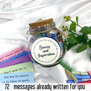 Tarro de éxito e inspiración / 72 mensajes motivacionales / Tarro de regalo personalizado con nombre personalizado / Regalo de logro / Regalo de graduación