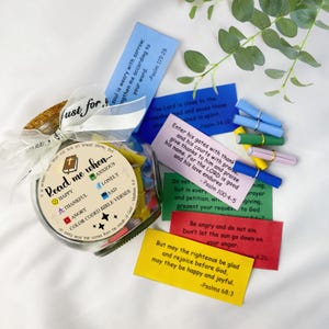 Frasco con versículos bíblicos codificados por colores para hacer uno mismo, para expresar emociones y sentimientos, regalo cristiano, léame cuando, regalo alentador, regalo de cumpleaños, regalo hecho a mano