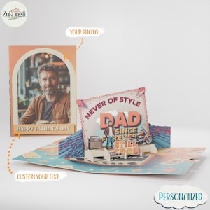 Pop-upkaart papa Never Out of Style – gepersonaliseerde 3D-wenskaart, Vaderdagcadeau, cool papa-cadeau, aangepaste fototekst het hele jaar door papakaart