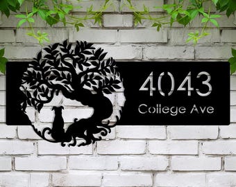 Personalized Tree of Life Metal Address Sign, Custom House Number Plaque, Dog Address Marker, Modern House Sign, New Home Gift,New Home Gift