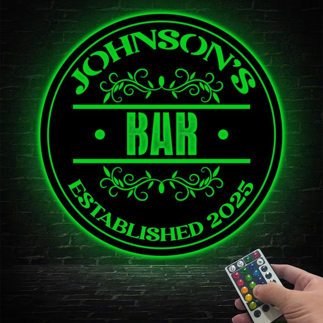 Personalized Bar Metal Sign With LED, Custom Name Bar Wall Light, Man ...