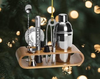 Personalized Bartender Christmas Ornament, Cocktail Shaker Christmas, Bartender Ornament, Christmas Gift For Bartender, Tree Hanging Decor