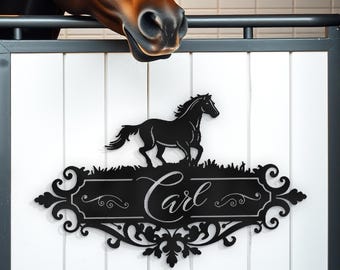 Personalized Horse Stall Name Sign, Custom Metal Horse Stable Plaque, Equestrian Barn Door Decor, Barn Decor, Farm Name Plate, Horse Gift