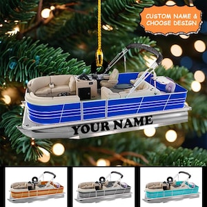 Personalized Pontoon Boat Ornament Ornament, 2 Sides Pontoon Boat Tree Hanging Decor Christmas, Acrylic/Wooden Ornament For Pontoon Lover