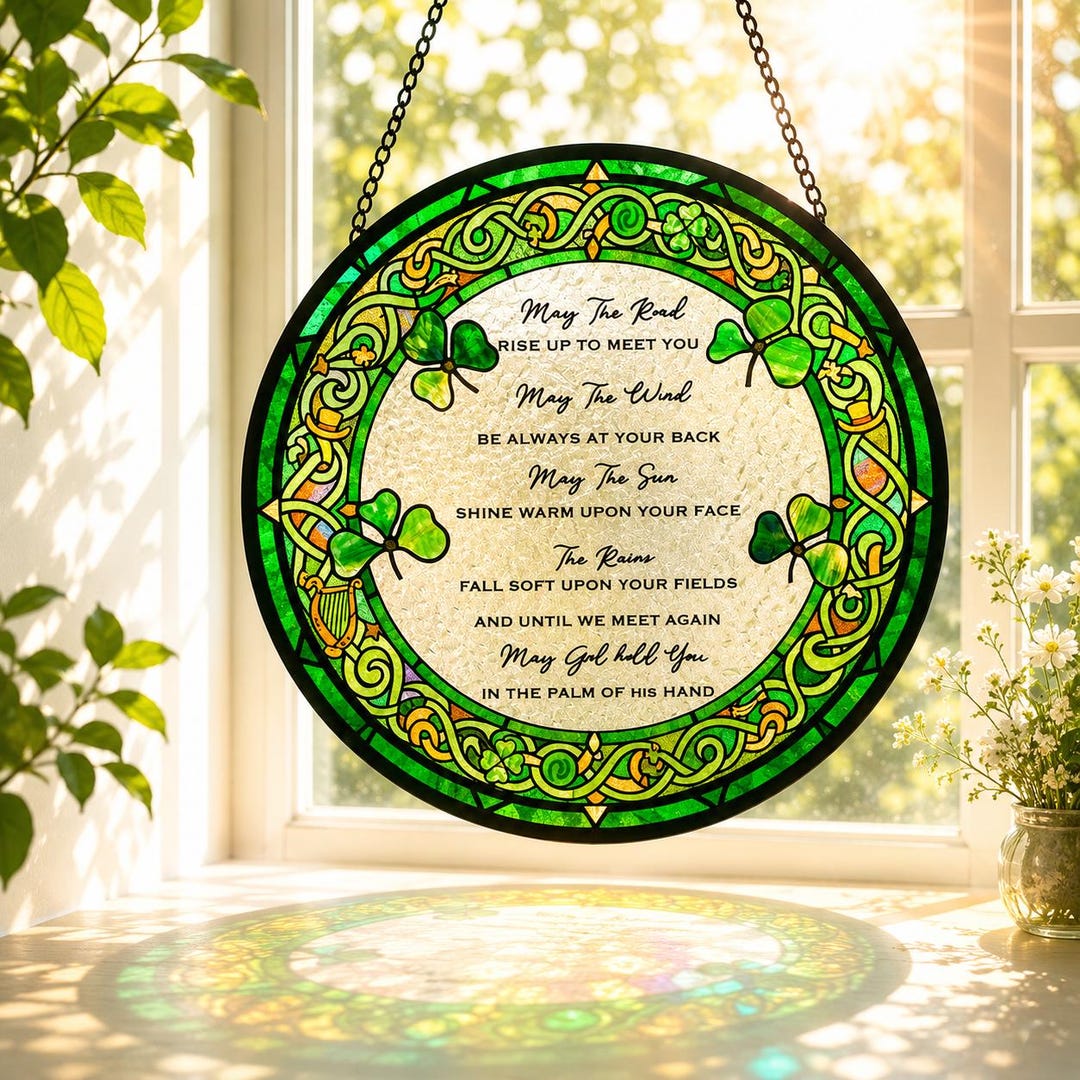 Irish Window Topper Irish Blessing Stained Glass Suncatcher, Shamrock Window Hanging ...