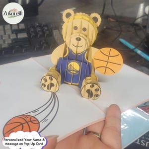 Tarjeta de oso de baloncesto 3D personalizada, tarjeta de felicitación de cumpleaños, tarjeta de felicitación, tarjeta de regalo hecha a mano para cualquier ocasión.