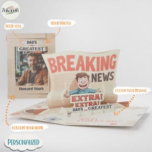 Breaking News Papa-pop-upkaart, 3D-vaderdagkaart met foto, Dad's The Greatest aangepaste kaart, verjaardagskaart, gepersonaliseerd vaderdagcadeau