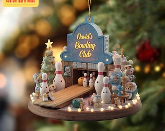 Gepersonaliseerd bowlingornament 2025, aangepaste naam bowlingbaan kerstornament, uniek cadeau voor bowlers, decoratie sportboom