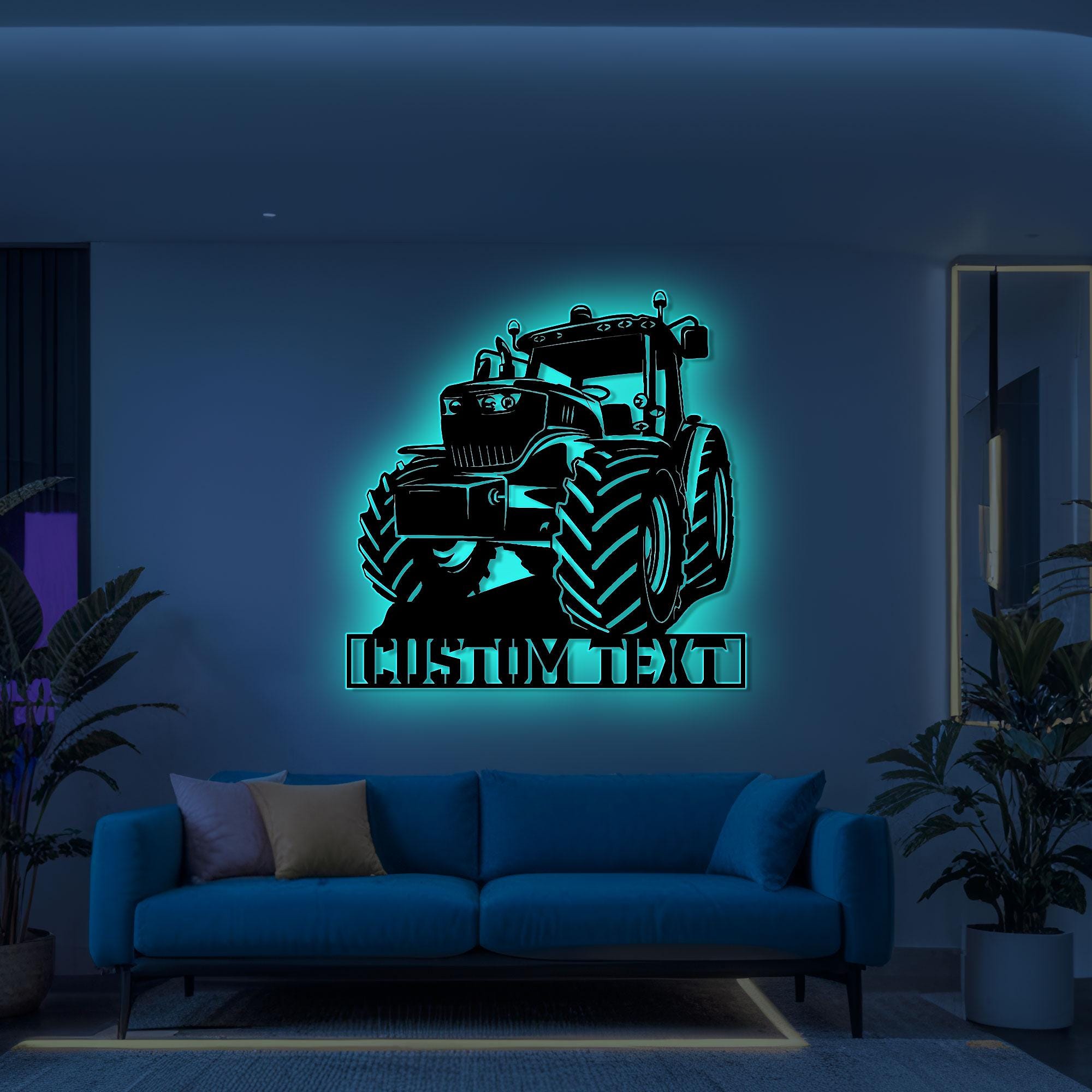 Personalized Farm Tractor LED Metal Sign, Custom Name Wall Light, Farmer Gift, Farmhouse Decor, Man Cave Art, Color Changing Night Light