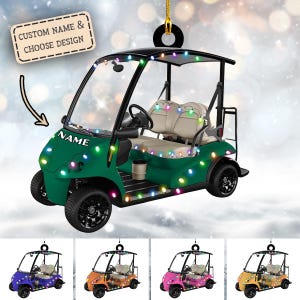 ゴルフプレーヤーのための2面パーソナライズゴルフカートクリスマスオーナメント、お父さんのためのカスタムゴルフカートカラーオーナメント、ゴルフクリスマスオーナメント